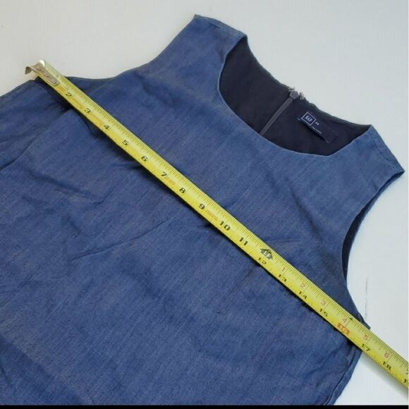XS GAP SHIMMER CHAMBRAY blue sleeveless preppy SHIFT SHEATH DRESS extra small - Picture 4 of 8